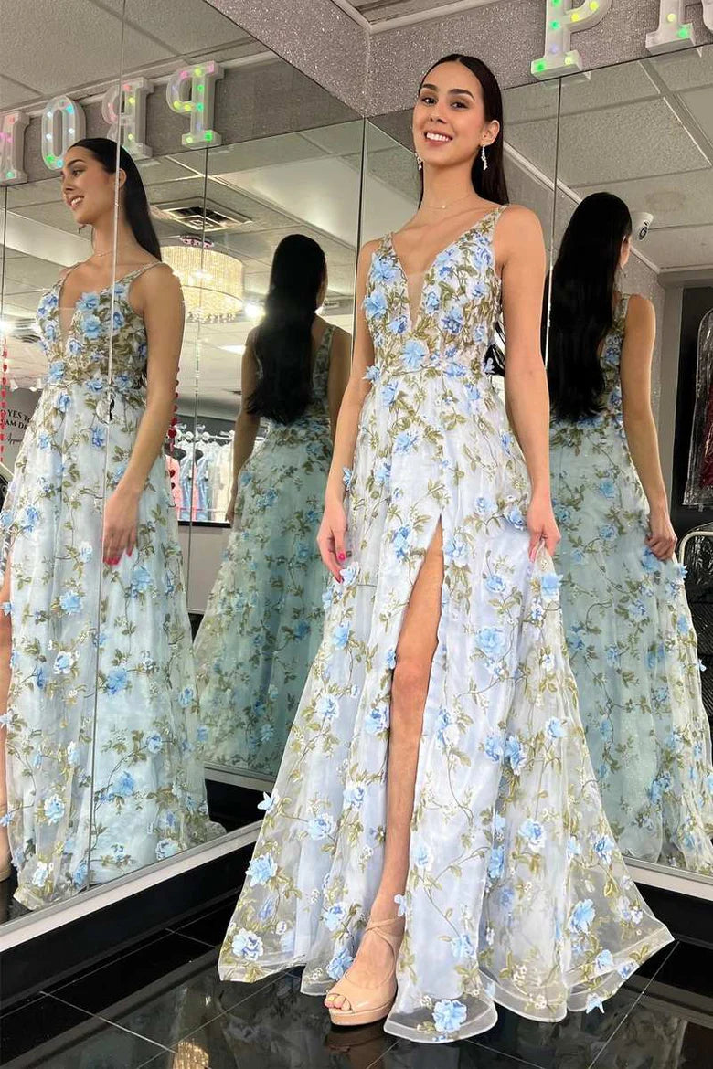 Vestidos de fiesta largos sin mangas con escote en V y corte A/princesa